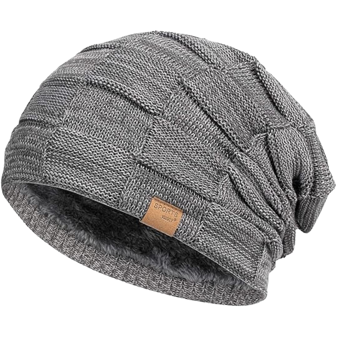 Unisex Strick Beanie mit Slouch Schnitt und Fleece Futter
