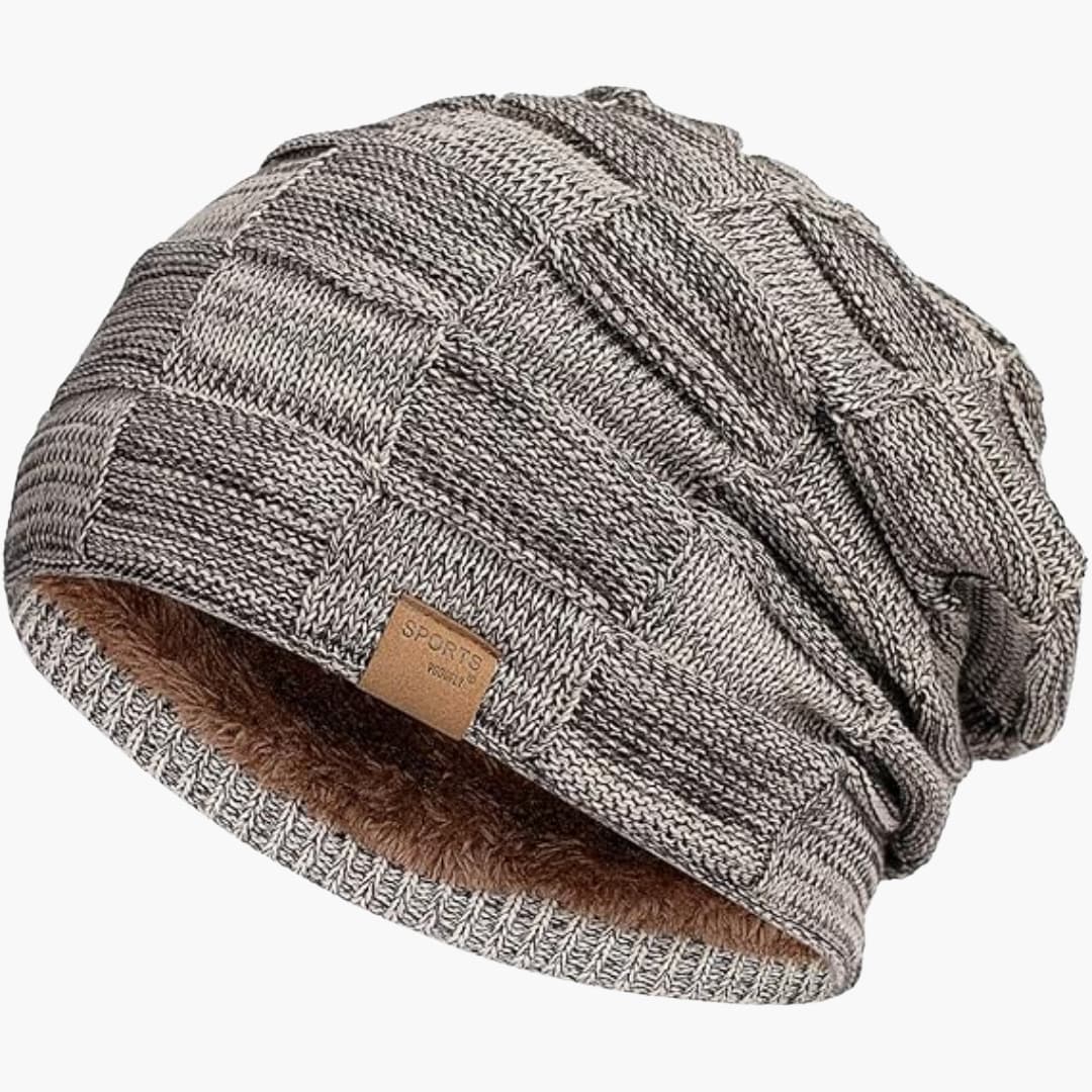 Unisex Strick Beanie mit Slouch Schnitt und Fleece Futter