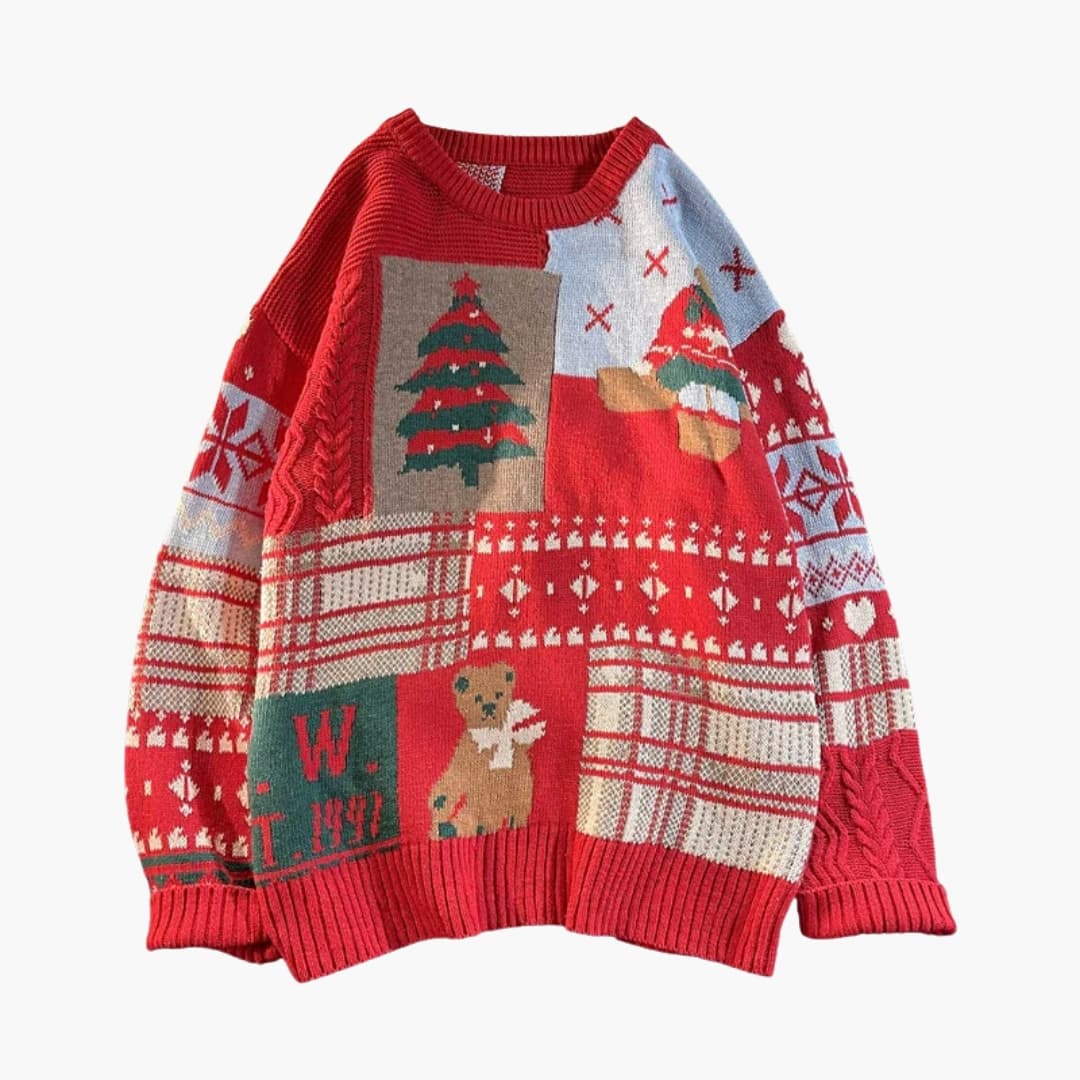 Unisex Weihnachtspullover mit klassischem Strick und Rundhalsausschnitt