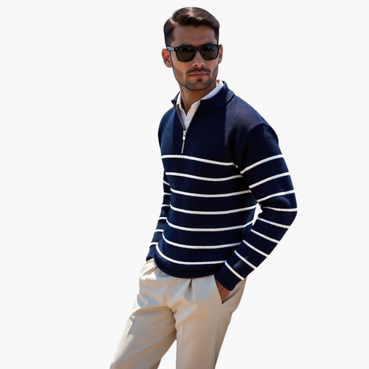 Herren pullover mit Halb-Reißverschluss und gestreifter Oberfläche