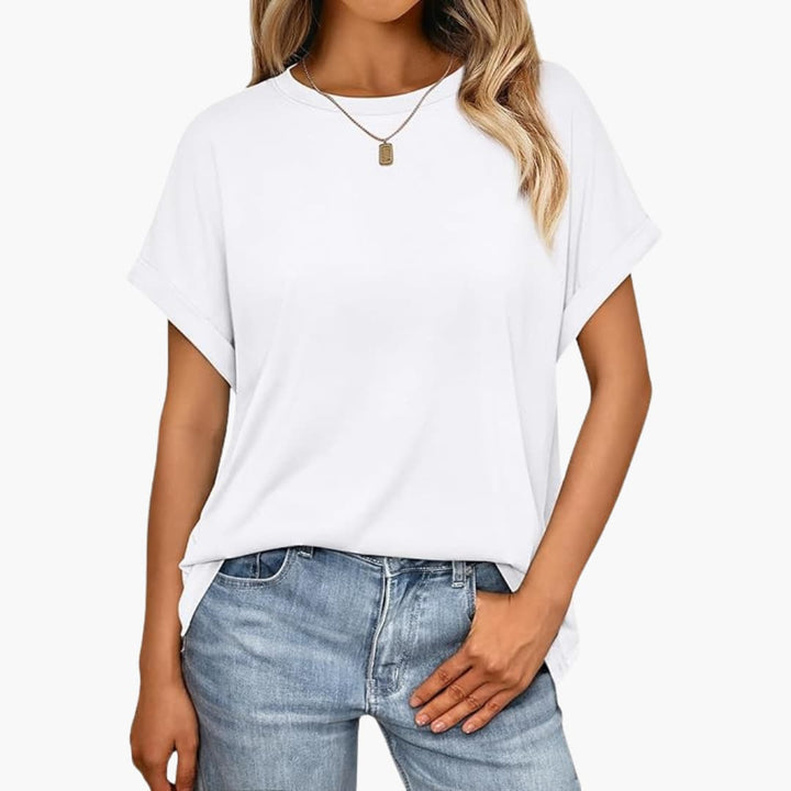 Damen Oversize T-Shirt mit Rundhals und Umschlagärmeln