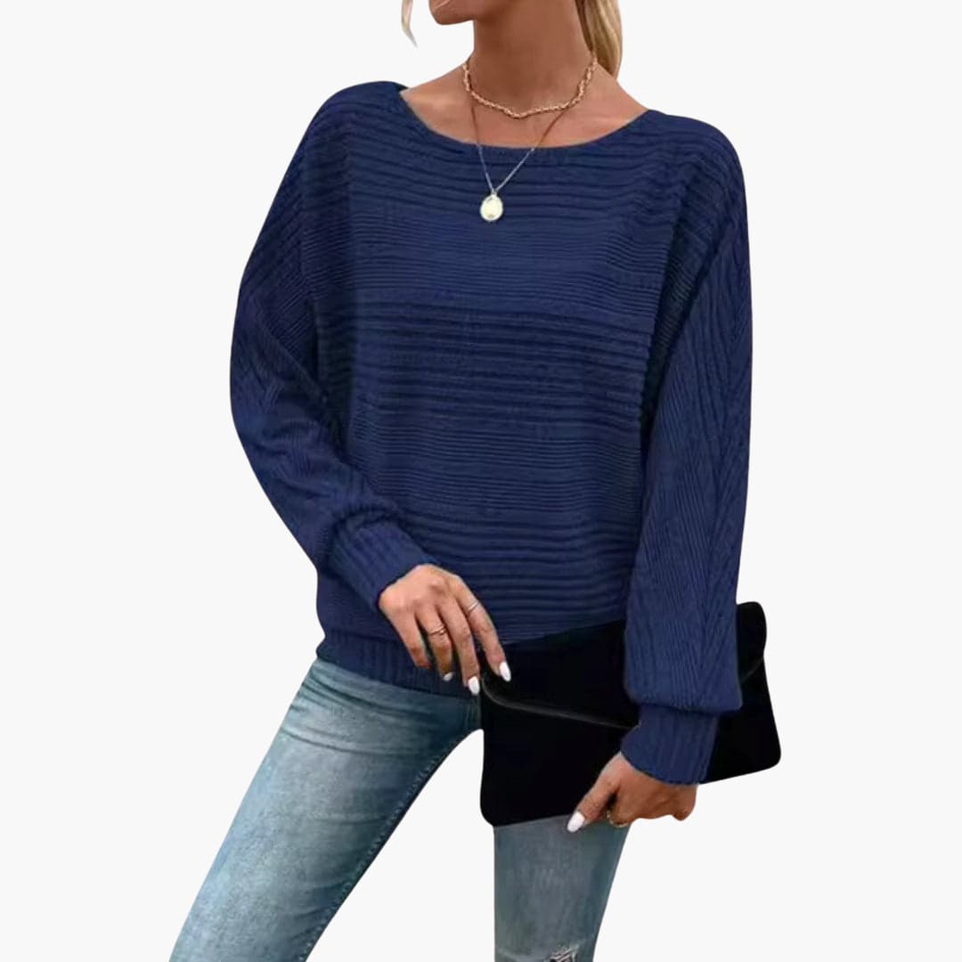 Damen pullover mit Bootsausschnitt und gestreifter Oberfläche
