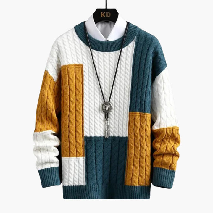 Herren pullover mit Rundhalsausschnitt und Zopfmuster
