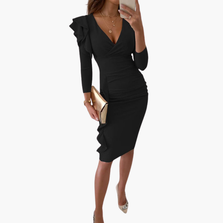 Stylisches Rüschenkleid mit V-Ausschnitt für Frauen - SchmiedeMode