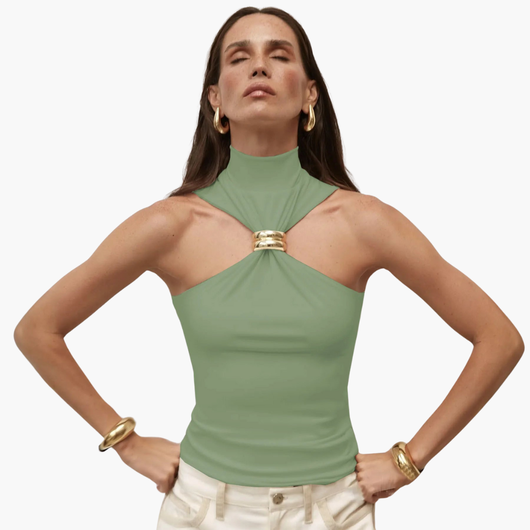 Schicke High Neck Haltertop - für Frauen mit Goldakzent