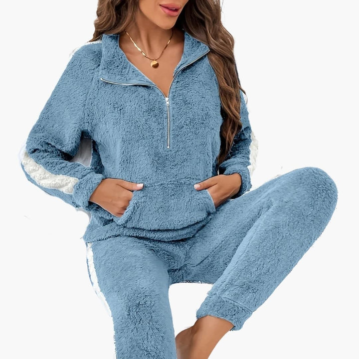 Damen Loungewear Set mit Halb-Reißverschluss und langen Ärmeln