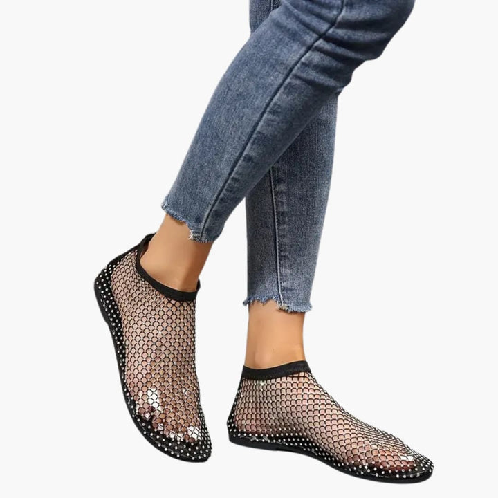 Trendige Mesh-Strass-Flats für Damen - SchmiedeMode