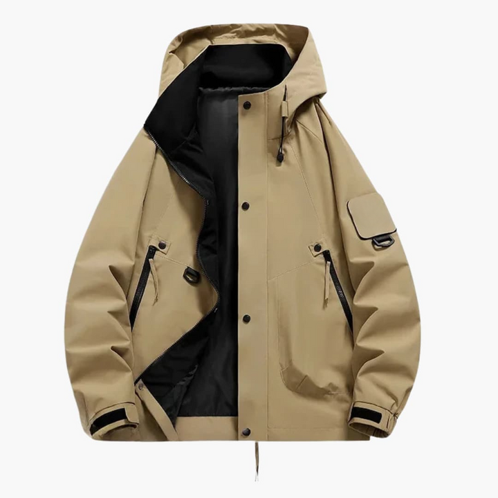 Unisex Skijacke mit Kapuze und Reißverschlusstaschen