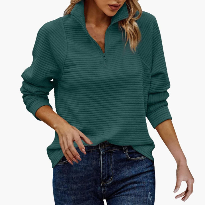 Damen Pullover mit halbem Reißverschluss und Streifenmuster