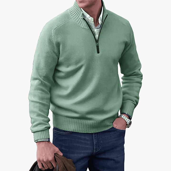 Herren pullover mit Reißverschluss-Ausschnitt und geripptem Saum