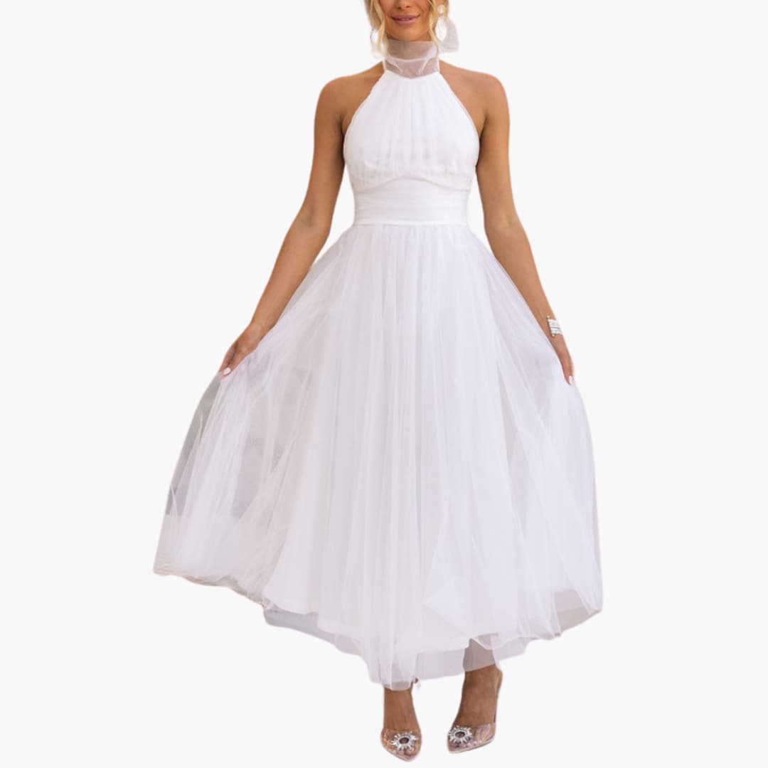 Elegantes weißes Tüll-Maxikleid für Damen