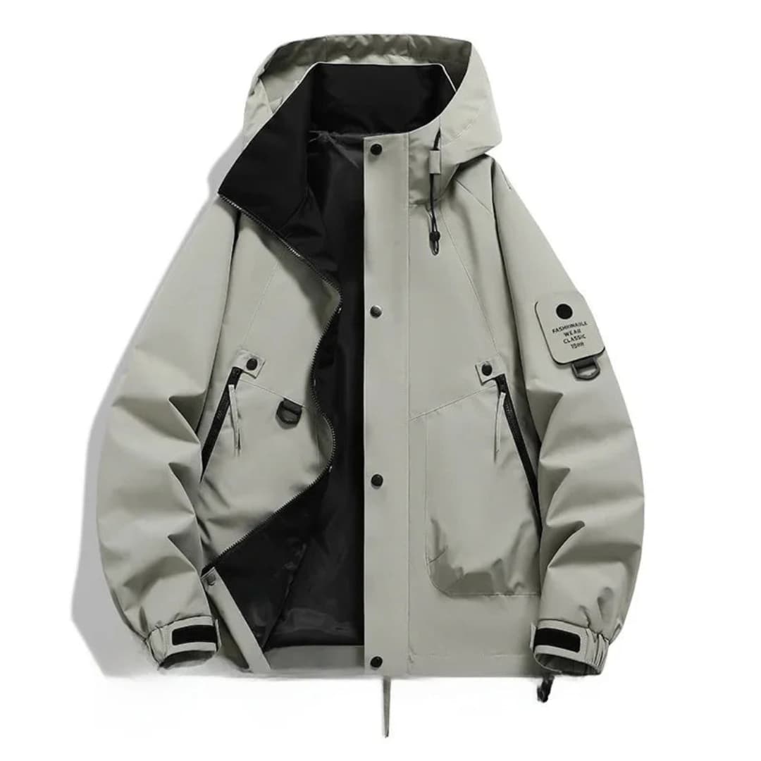 Unisex Skijacke mit Kapuze und Reißverschlusstaschen