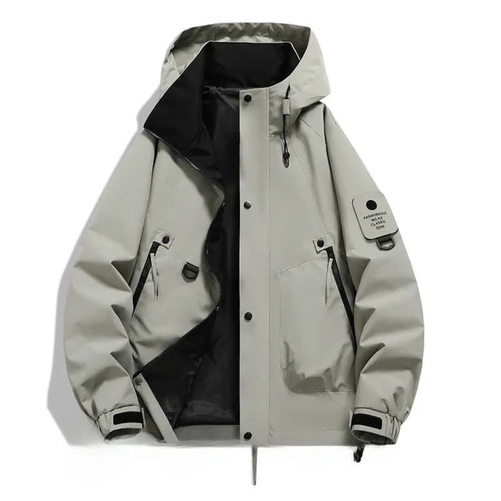 Unisex Skijacke mit Kapuze und Reißverschlusstaschen