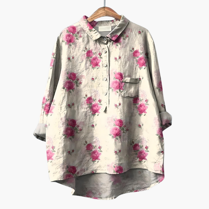 Langärmelige Sommerbluse mit Blumendruck für Damen
