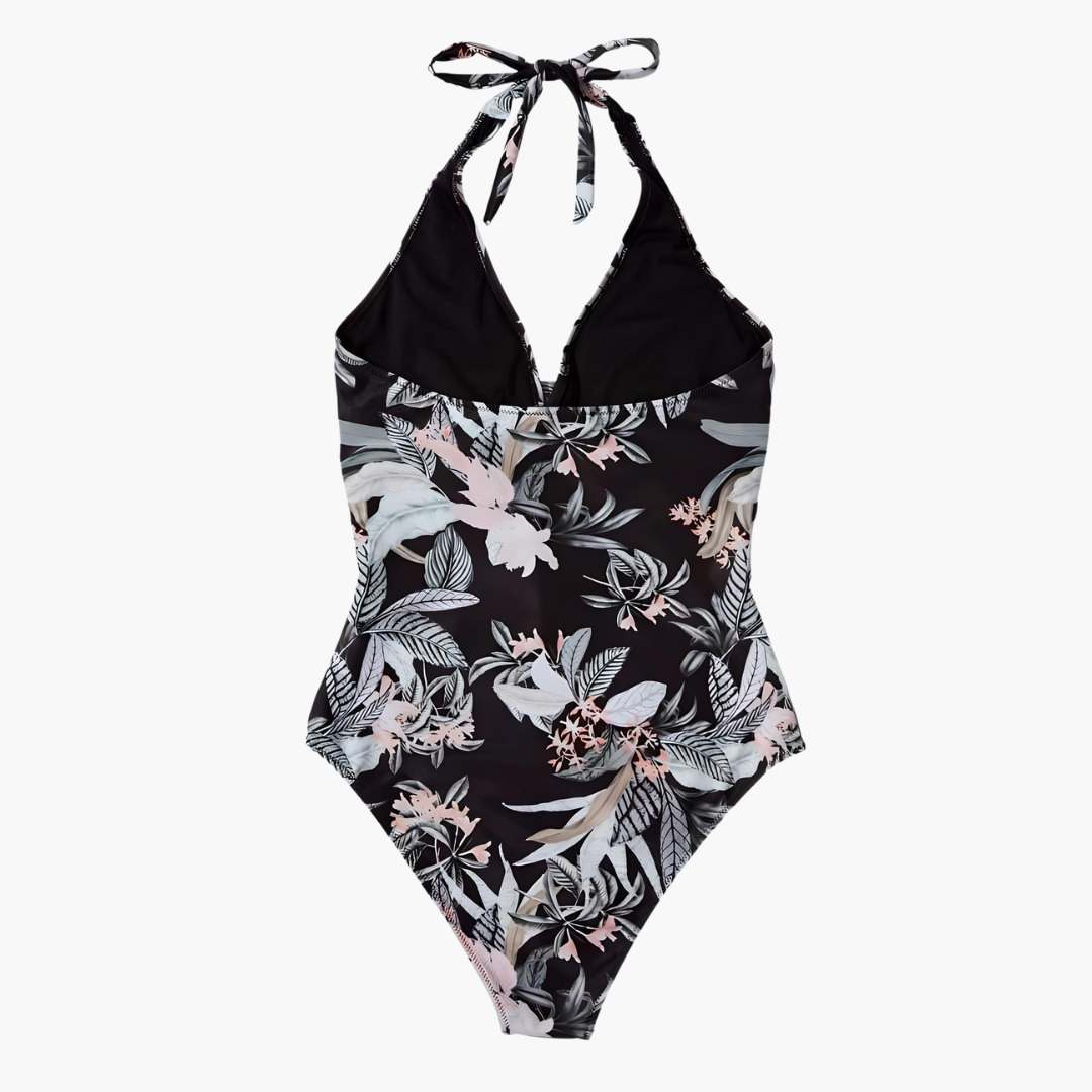 Einteiliger Damen-Badeanzug mit Neckholder und hochgeschnittenem Bein