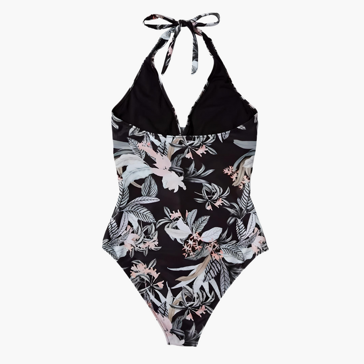 Einteiliger Damen-Badeanzug mit Neckholder und hochgeschnittenem Bein