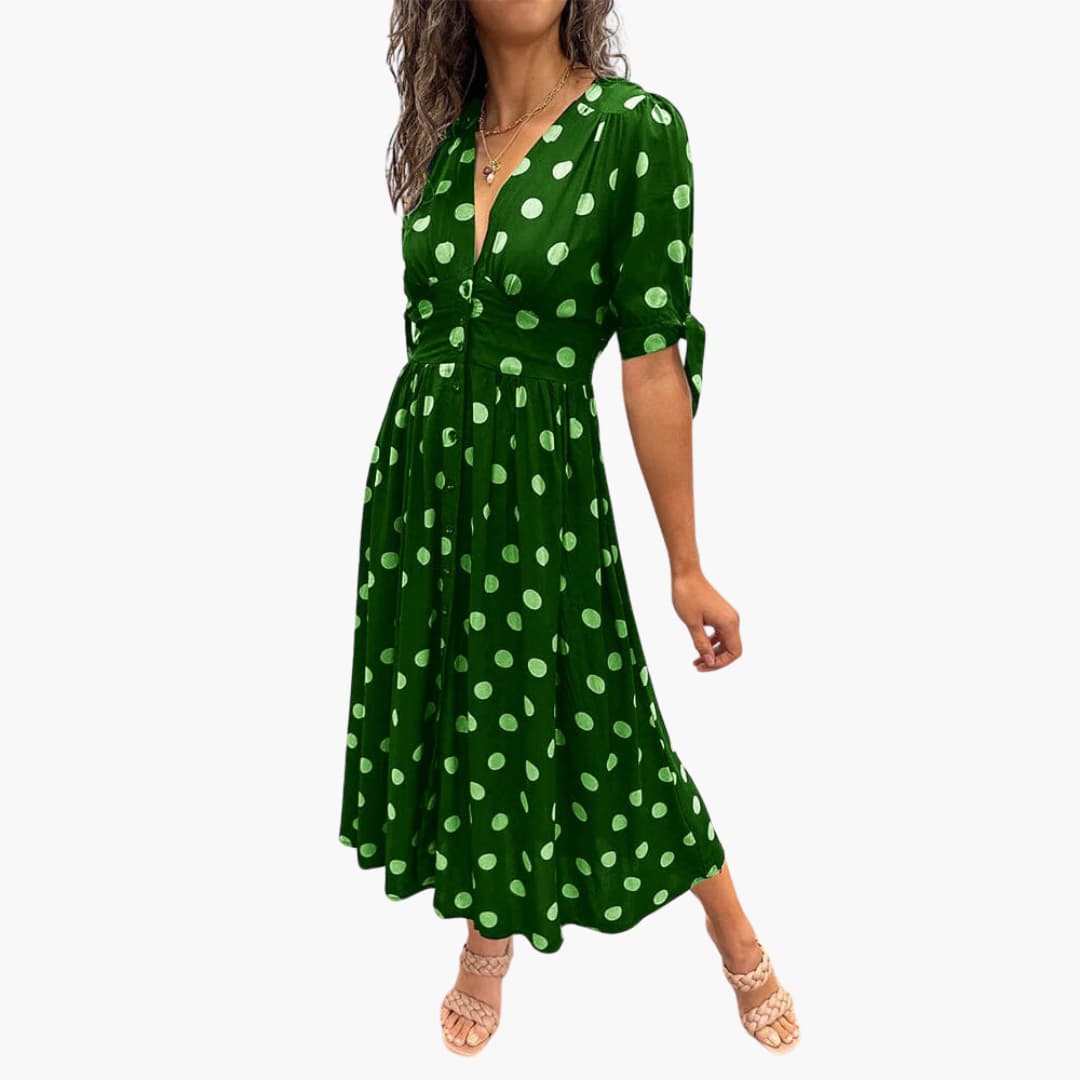 Elegantes Polka Dot Midikleid für Damen - SchmiedeMode