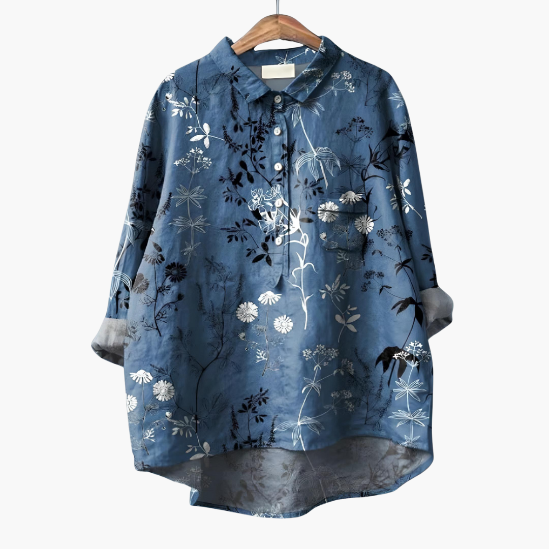 Langärmelige Sommerbluse mit Blumendruck für Damen