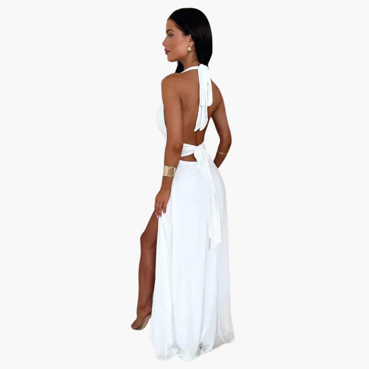 Maxikleid mit Schlitz & Neckholder - Damen Abendmode