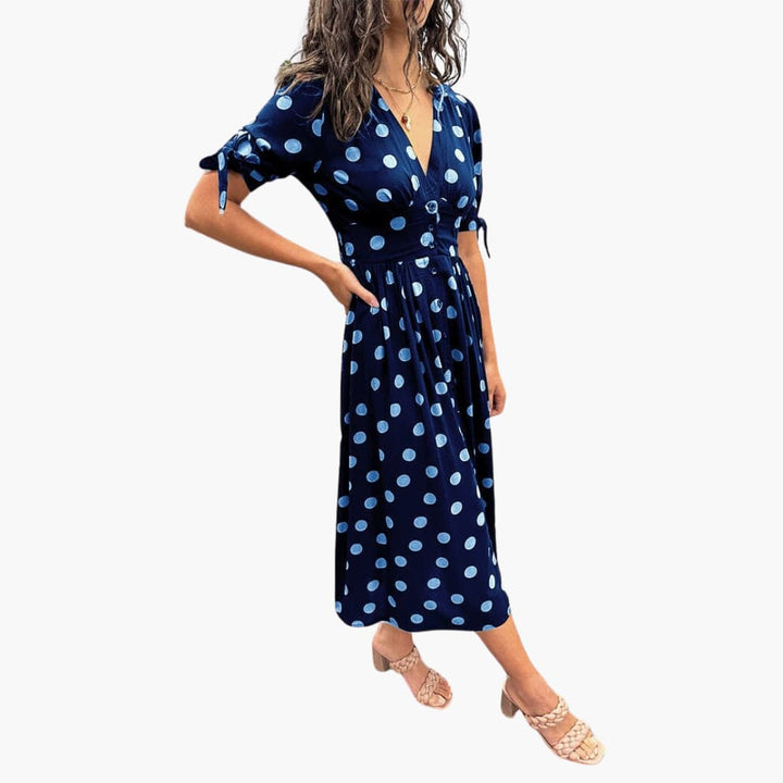 Elegantes Polka Dot Midikleid für Damen - SchmiedeMode