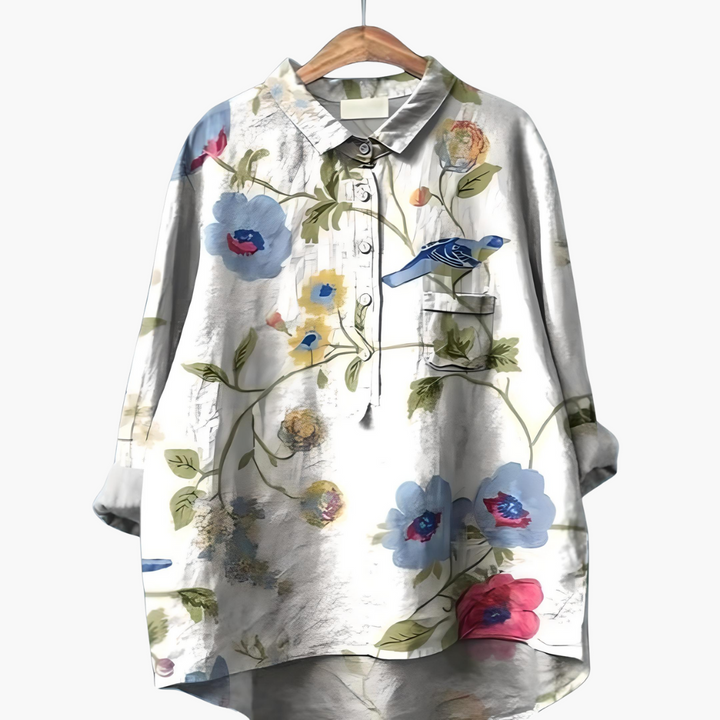Langärmelige Sommerbluse mit Blumendruck für Damen