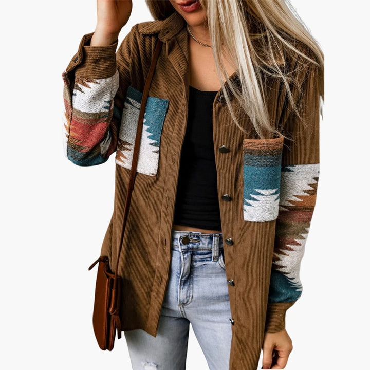 Damen Cordjacke mit Knopfleiste und Taschen