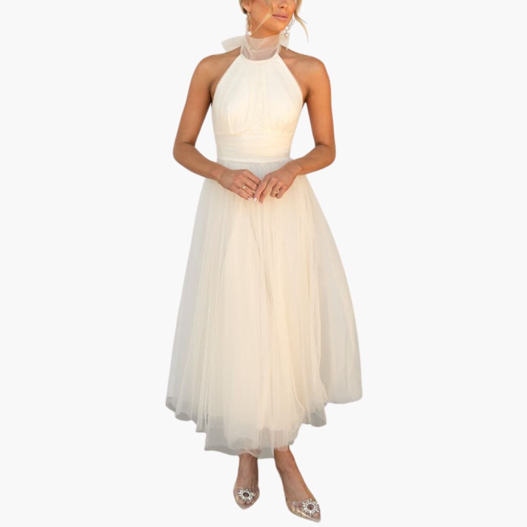 Elegantes weißes Tüll-Maxikleid für Damen - SchmiedeMode