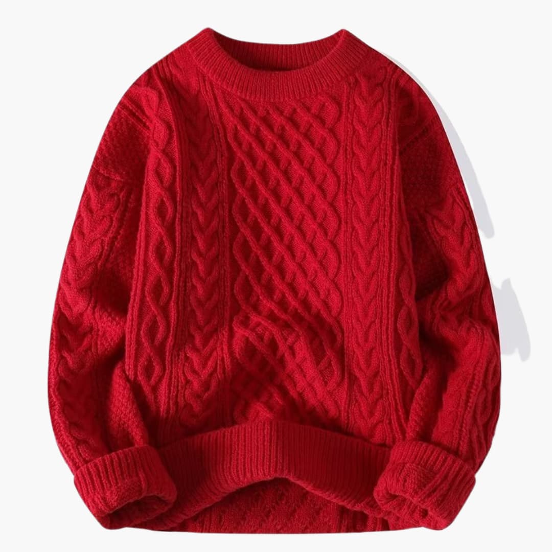 Damenpullover mit Rundhalsausschnitt und Zopfstrick-Oberfläche