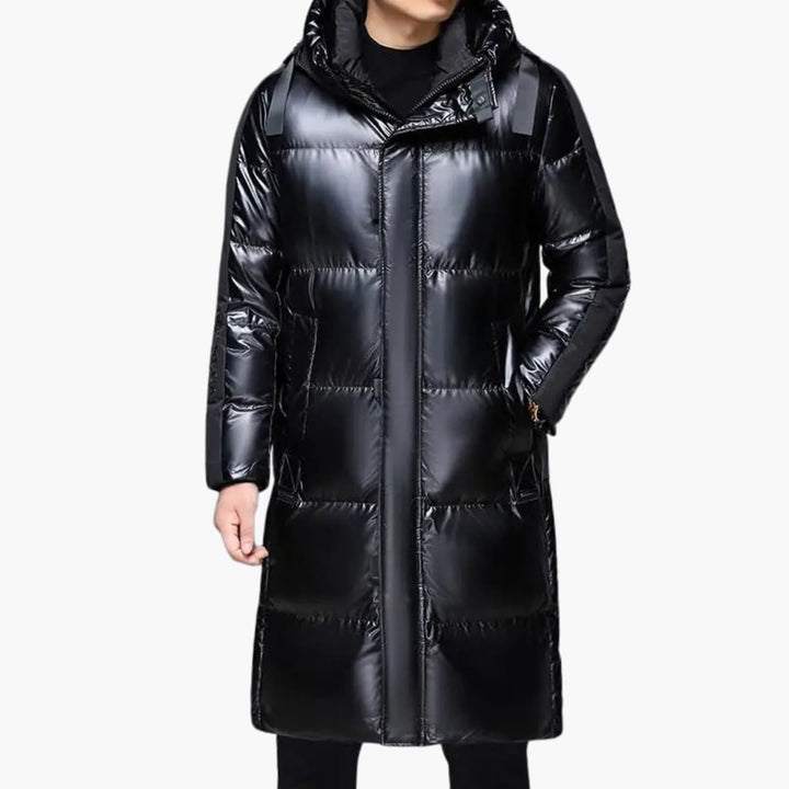 Herren Daunenjacke mit Kapuze und durchgehendem Reißverschluss