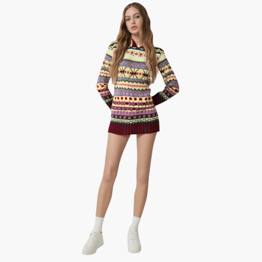 Damen pullover mit Rundhalsausschnitt und norwegischem Muster