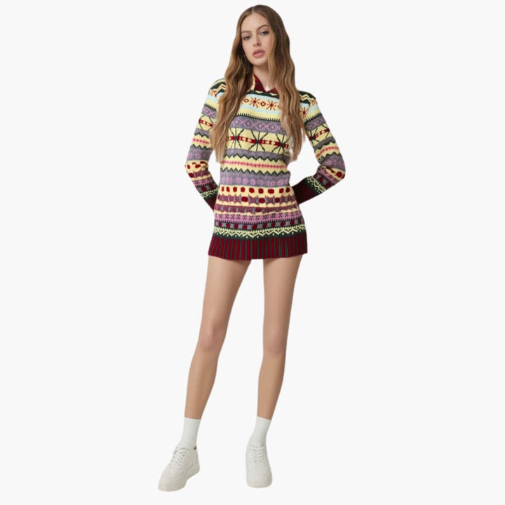 Damen pullover mit Rundhalsausschnitt und norwegischem Muster
