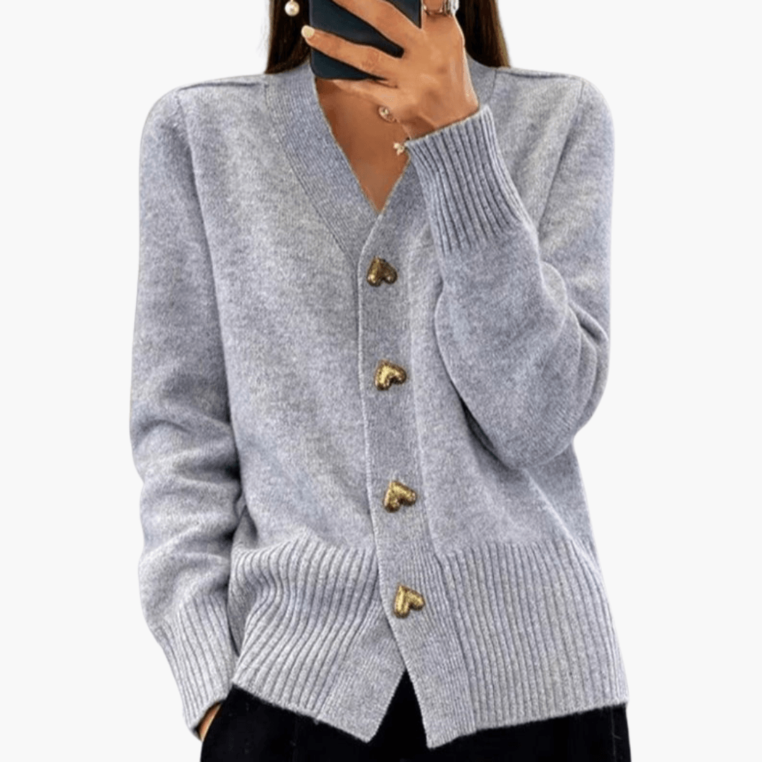 Elegante Strickjacke mit Herzknöpfen für Frauen - SchmiedeMode