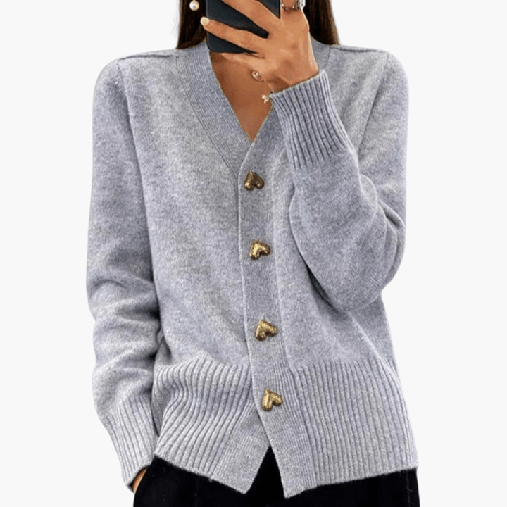 Elegante Strickjacke mit Herzknöpfen für Frauen - SchmiedeMode