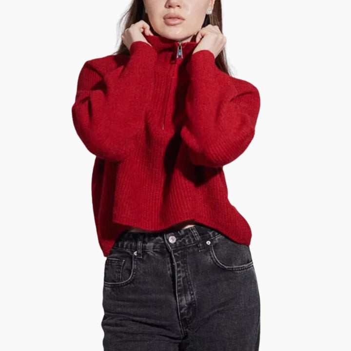 Damen Pullover mit Stehkragen und Front Reißverschluss