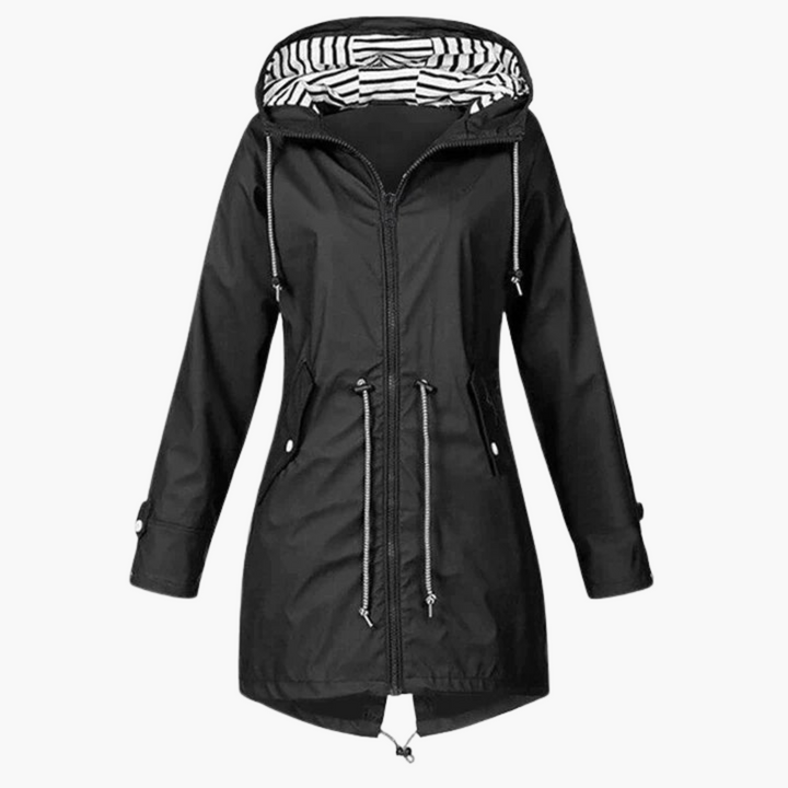 Damen Regenjacke mit Kapuze und Kordelzug an der Taille