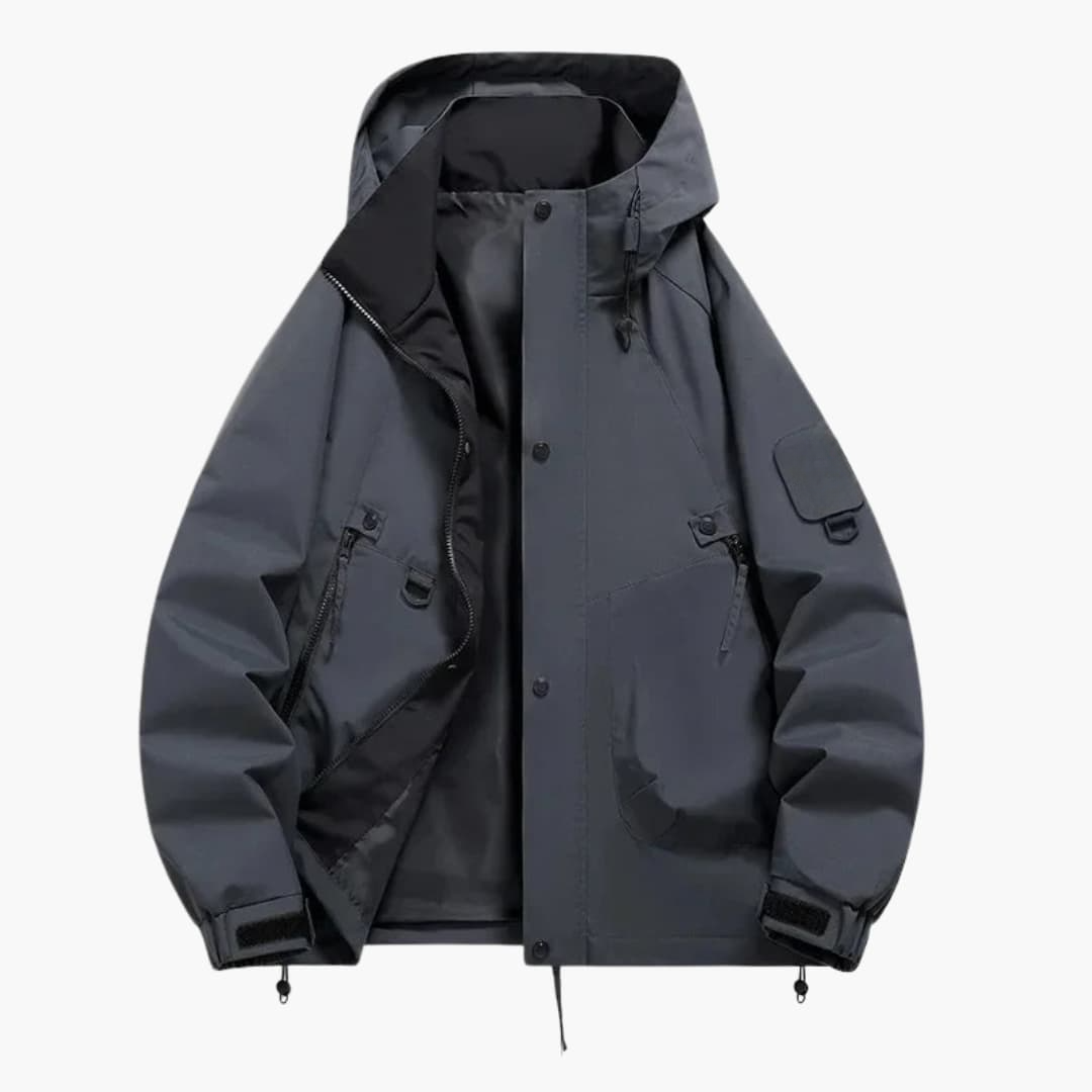 Unisex Skijacke mit Kapuze und Reißverschlusstaschen