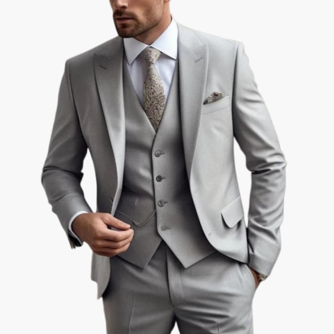 Dreiteiliger Herrenanzug mit maßgeschneidertem Blazer mit langen Ärmeln