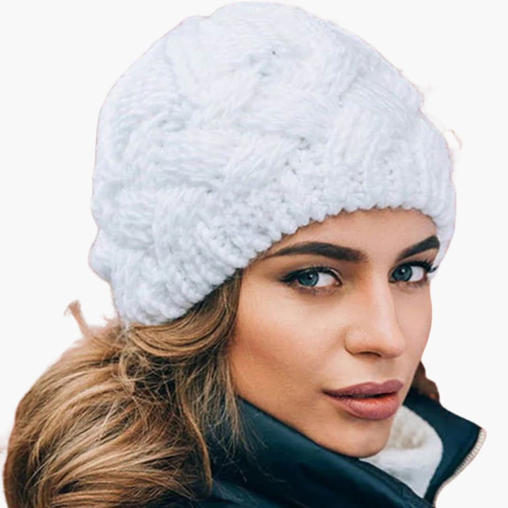 Damen Gestrickte Wintermütze mit runder Form und Rippoberfläche