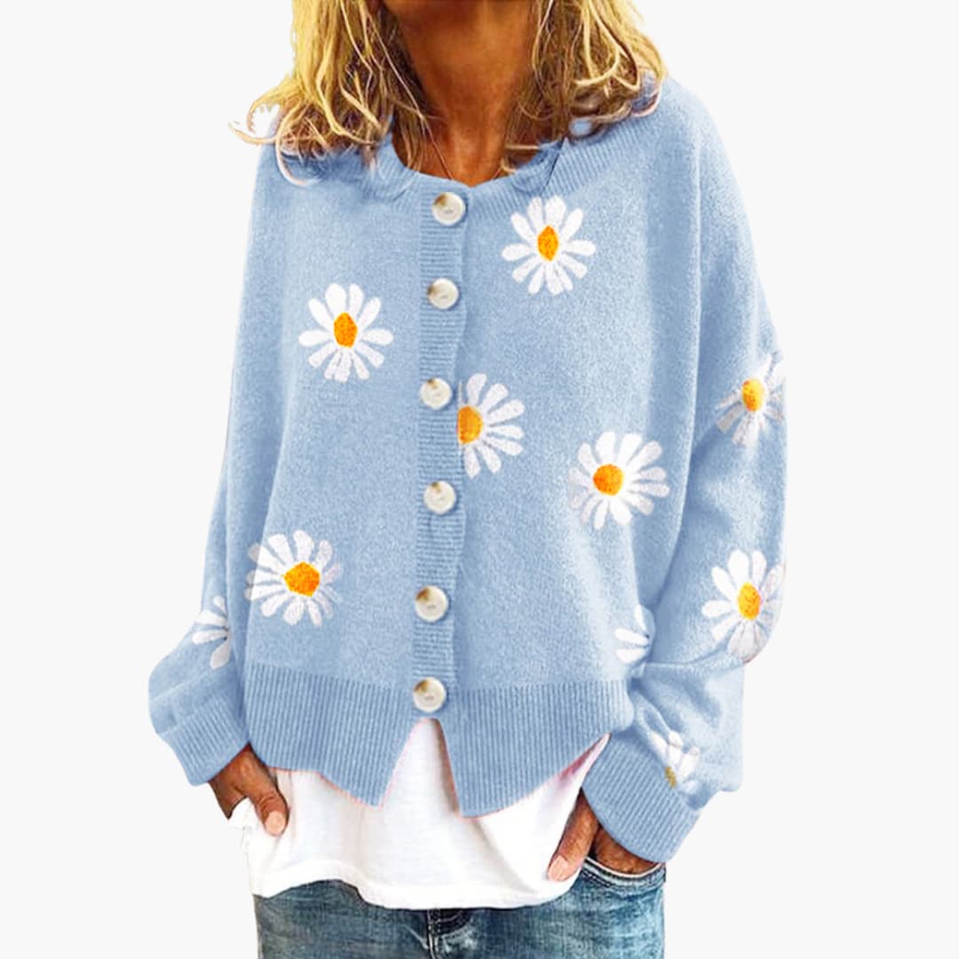 Damenstrick jacke mit Knopfverschluss und Blumenmuster