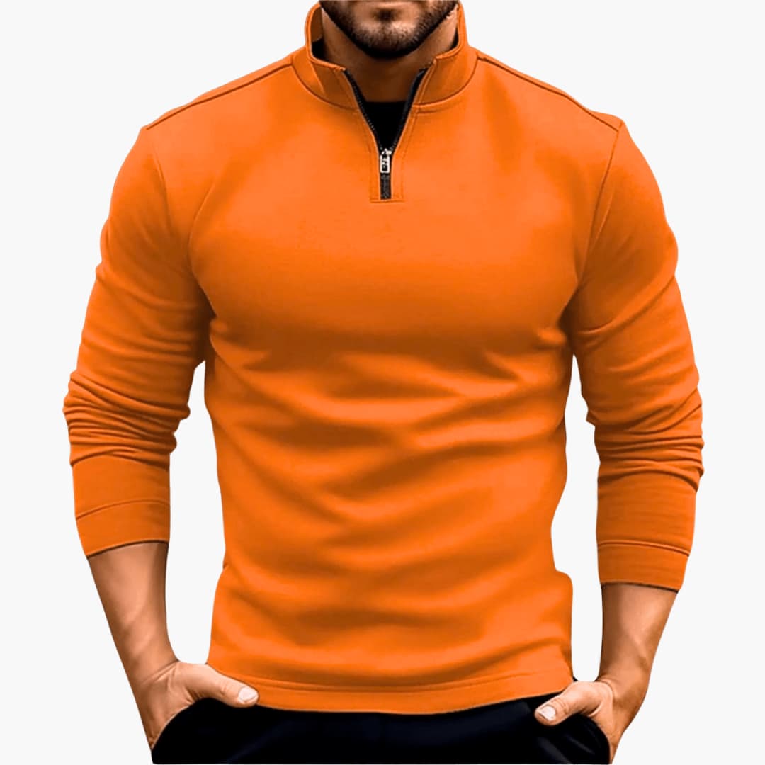 Herren Zip Up Pullover mit langen Ärmeln und geripptem Saum