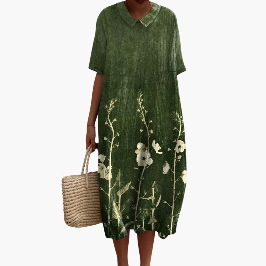 Damen Sommerkleid mit Blumenmuster, kurzen Ärmeln und V-Ausschnitt