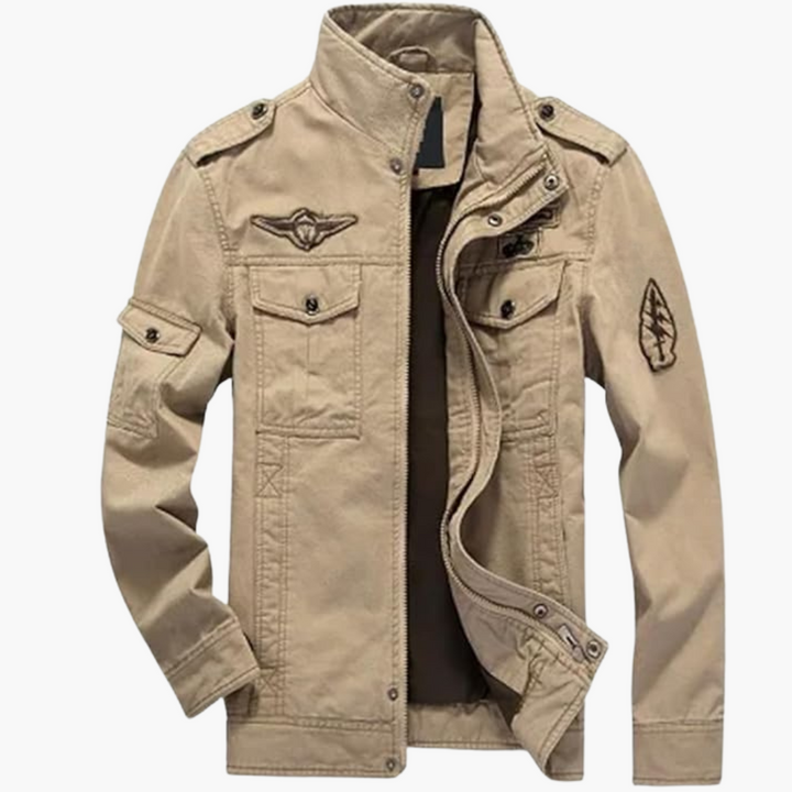 Herren Cargo Militärjacke mit Reißverschluss und Abzeichen Details