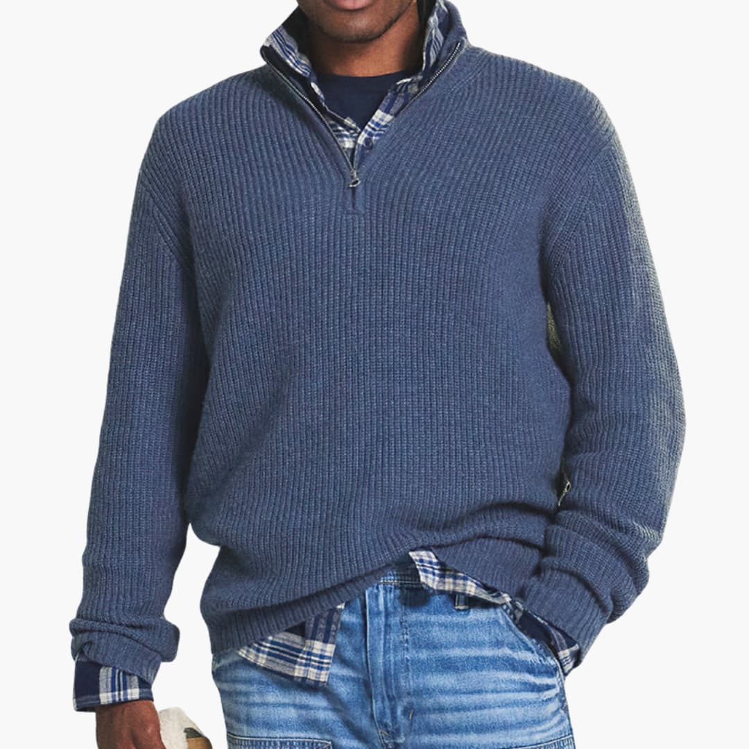 Herren pullover mit Reißverschluss Ausschnitt und Rippstrick Oberfläche
