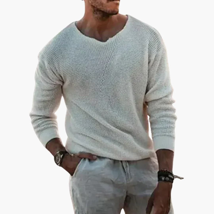 Herrenpullover mit Rippenkragen und langen Ärmeln