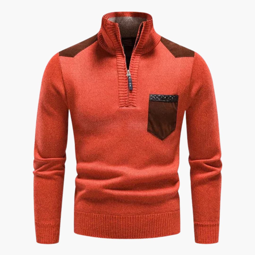 Herren pullover mit Reißverschluss am Halsausschnitt und Brusttasche