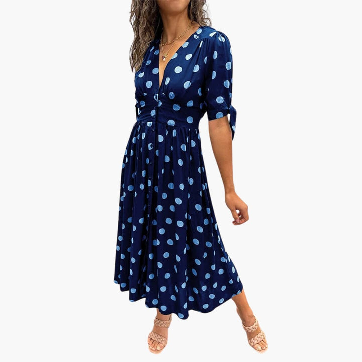 Elegantes Polka Dot Midikleid für Damen - SchmiedeMode