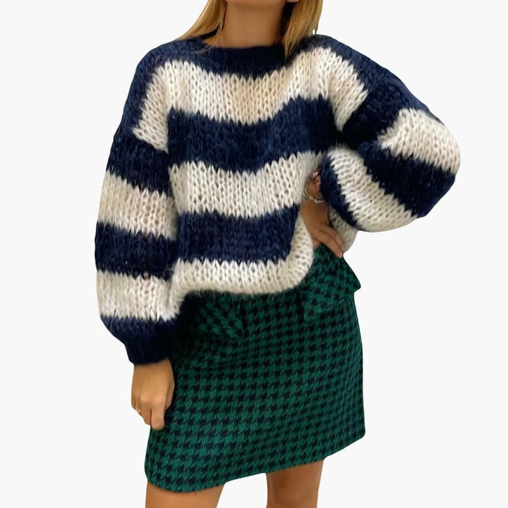 Damen Oversize Pullover mit Streifenmuster und Rundhalsausschnitt