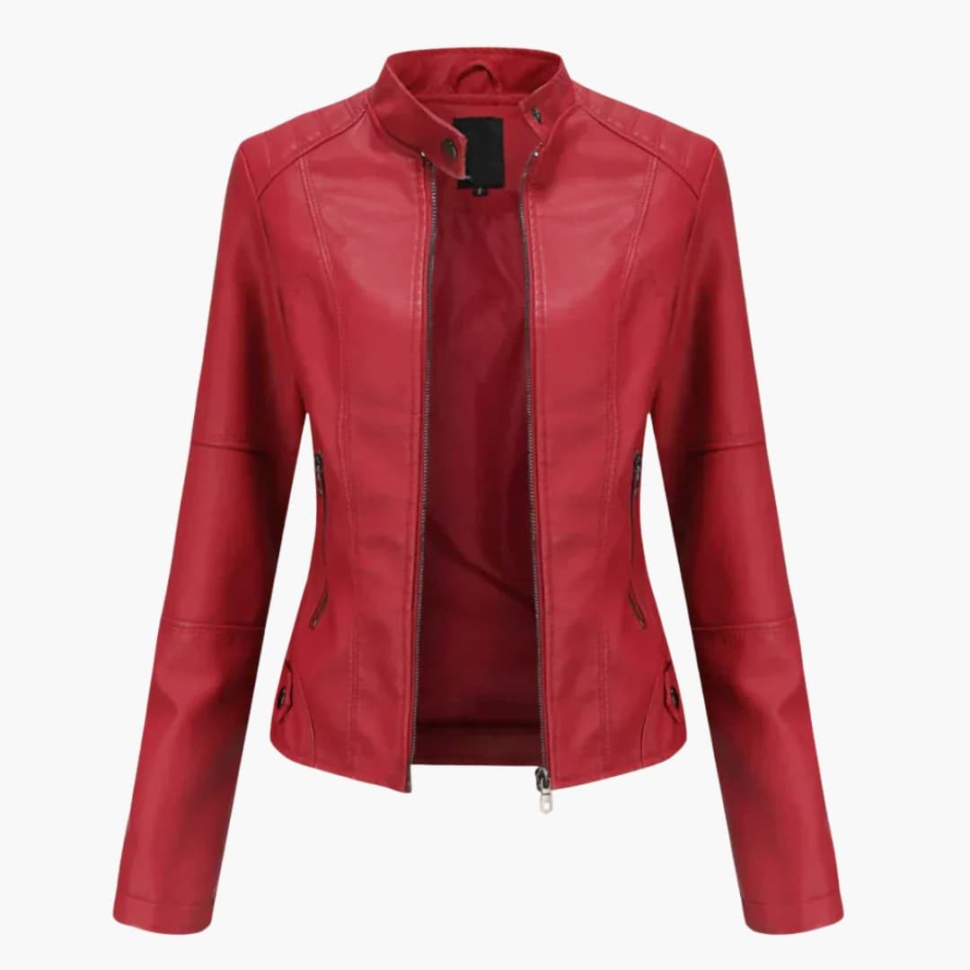 Damen Bikerjacke mit Stehkragen und Reißverschlusstaschen