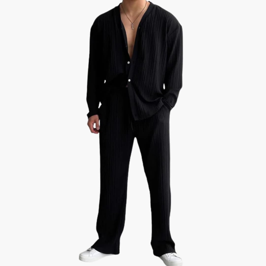Herren Faltenstruktur Set mit Langarmhemd und Hose