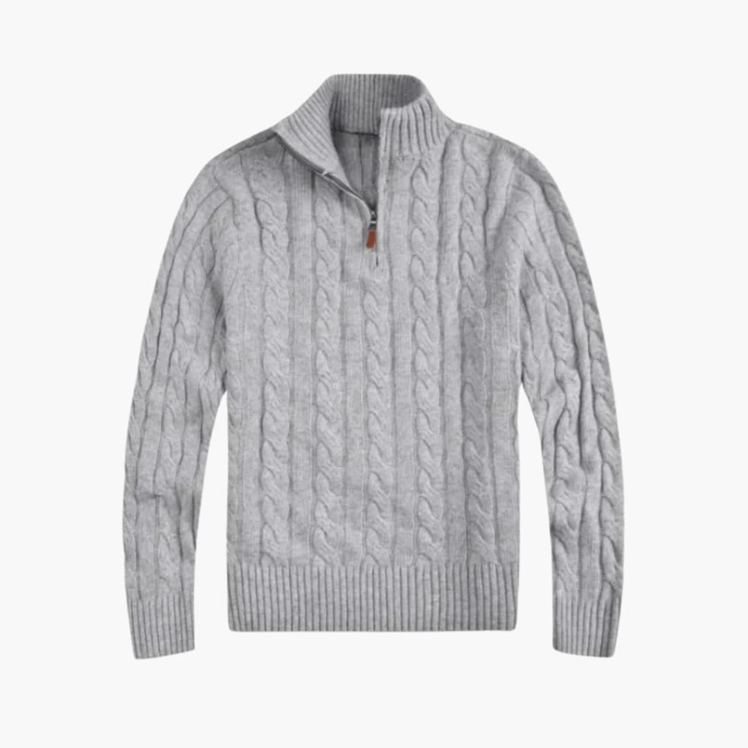 Herren Pullover mit Halbzipper und Zopfmuster